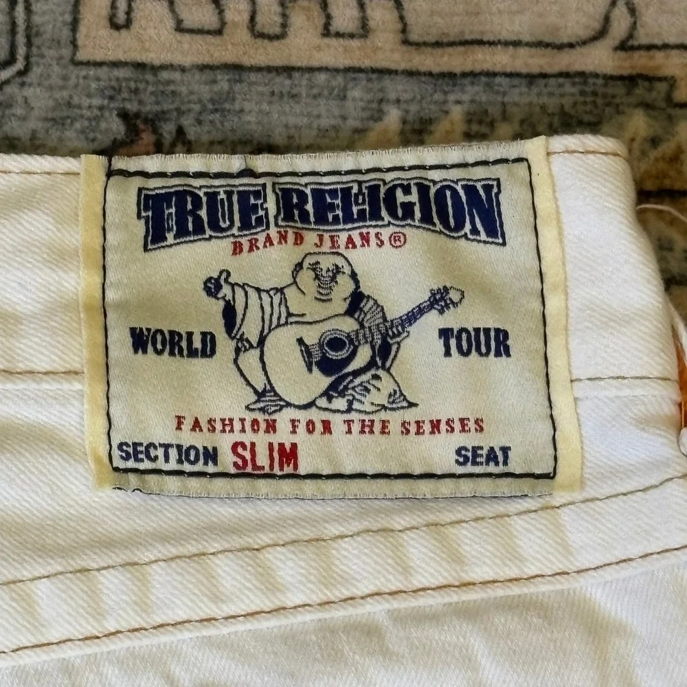 Vintage True Religion Mens White Denim Jeans Horseshoe Stitching Y2 Made in USA